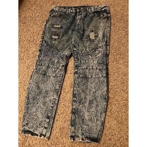 Rocawear Distressed Acid Wash Faded Blue Relaxed Taper Jeans Men’s Size W38x32